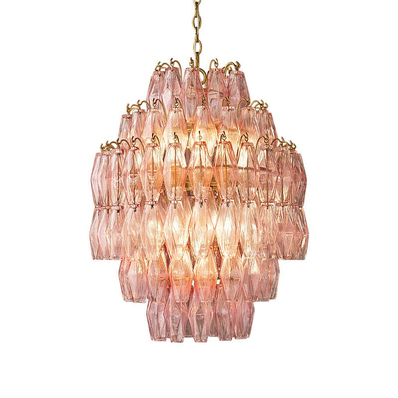 Modern style glass chandelier lighting diamond shaped glass chandelier Pink