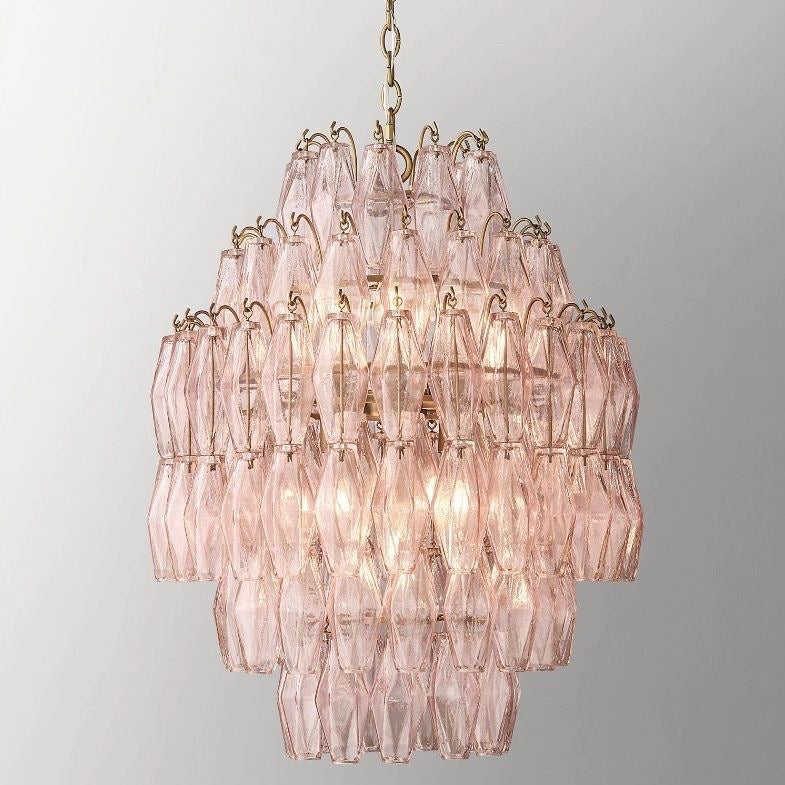 Modern style glass chandelier lighting diamond shaped glass chandelier Pink