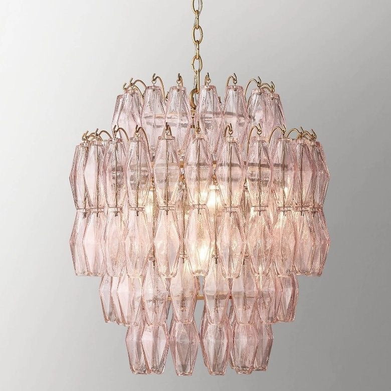 Modern style glass chandelier lighting diamond shaped glass chandelier Pink