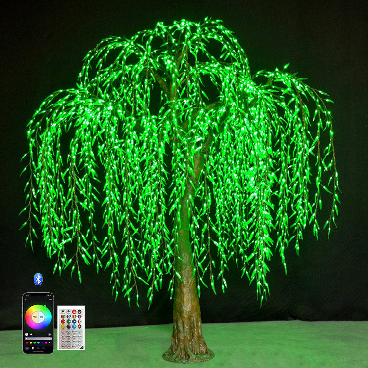 App-controlled RGBW LED simulated weeping willow tree light 3m in green color for outdoor garden and event decoration