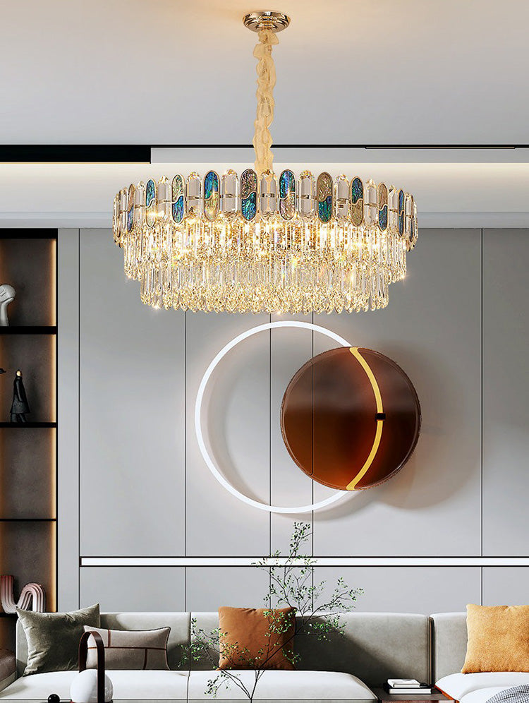 Blue abalone glass crystal chandelier in luxury living room