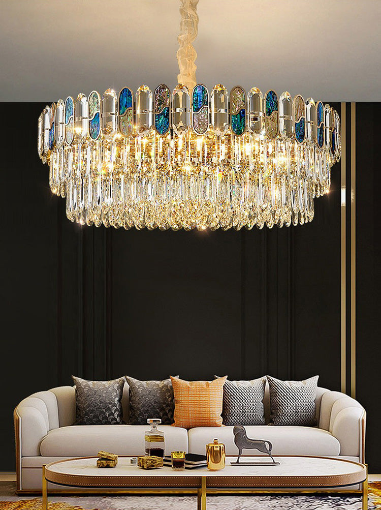 Large round blue abalone glass crystal chandelier for living room