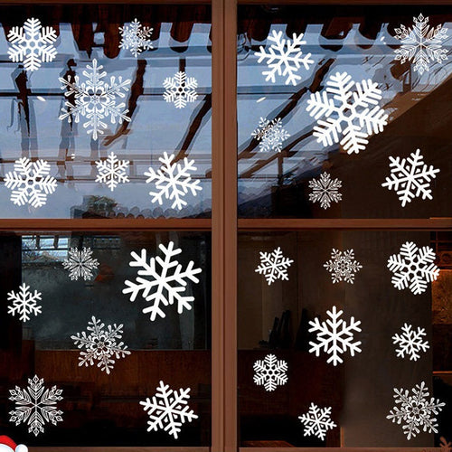 27-piece white snowflake static window cling set for Christmas glass decoration