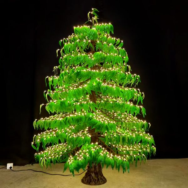 Warm white LED Gum Tree Light 2.4m 8ft with green leaves for outdoor decoration