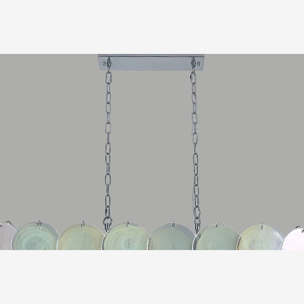 Colorful white glass disc chandelier with lights off