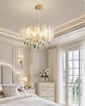 Load image into Gallery viewer, Golden round crystal lamp American style chandelier bedroom dining room lamp
