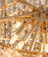 Load image into Gallery viewer, Golden round crystal lamp American style chandelier bedroom dining room lamp

