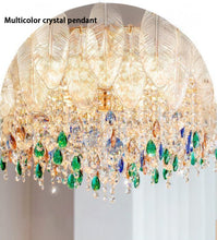 Load image into Gallery viewer, Golden round crystal lamp American style chandelier bedroom dining room lamp
