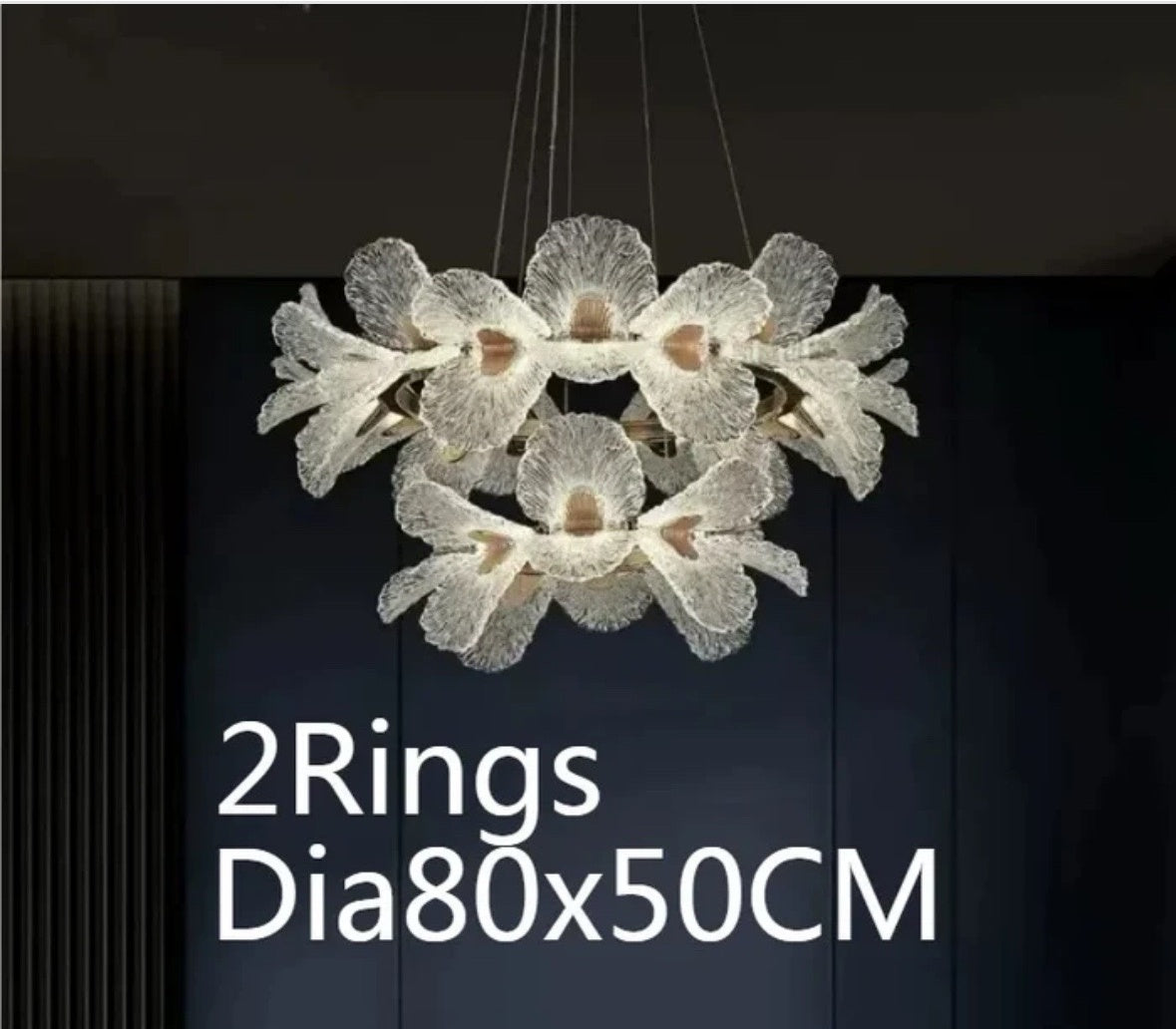 Florae 2 rings glass flower chandelier Dia80x50CM white light