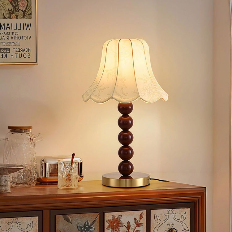 French floral fabric table lamp on vintage cabinet
