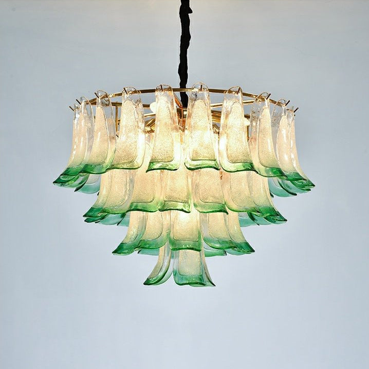 French vintage glass chandelier green