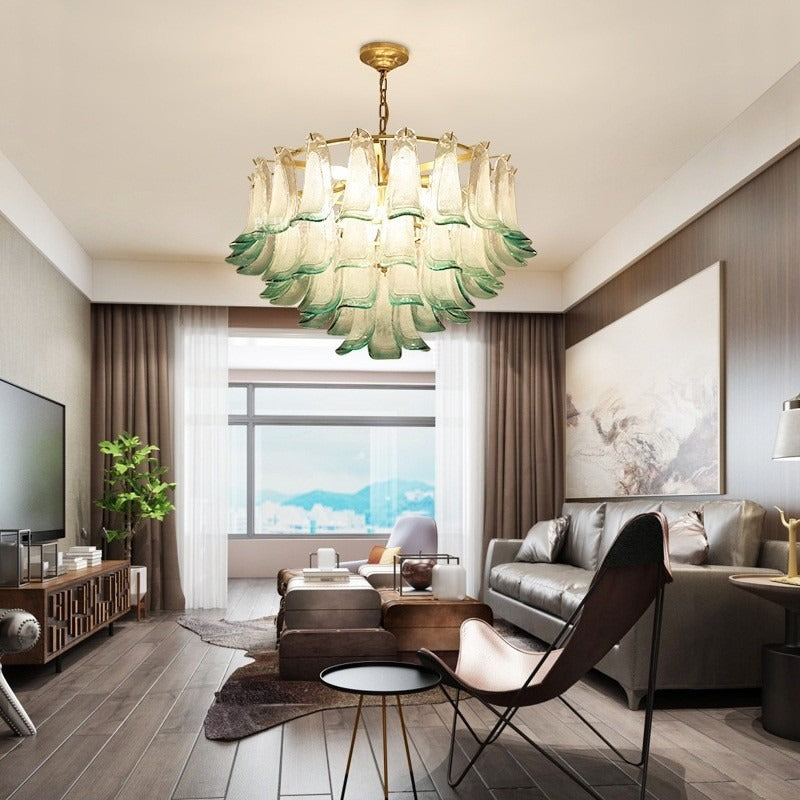 French vintage glass chandelier green