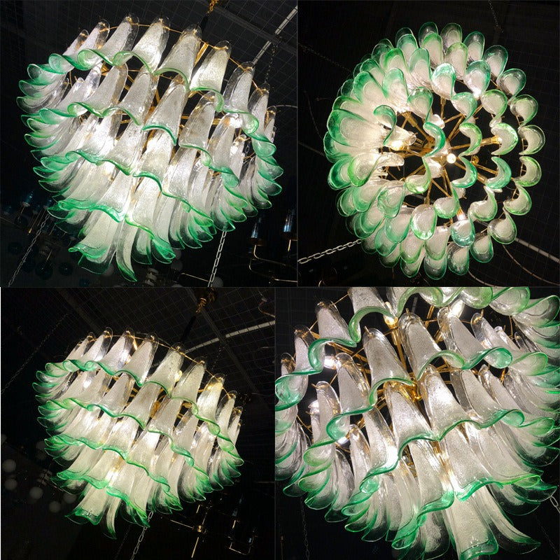 French vintage glass chandelier green