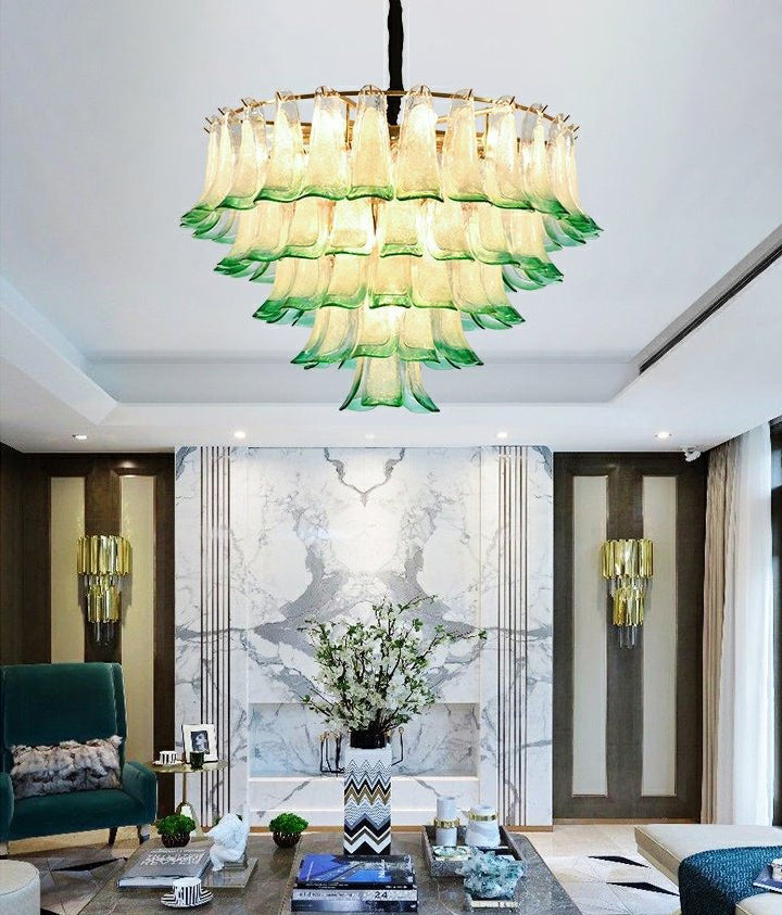 French vintage glass chandelier green