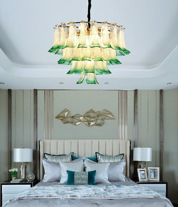 French vintage glass chandelier green