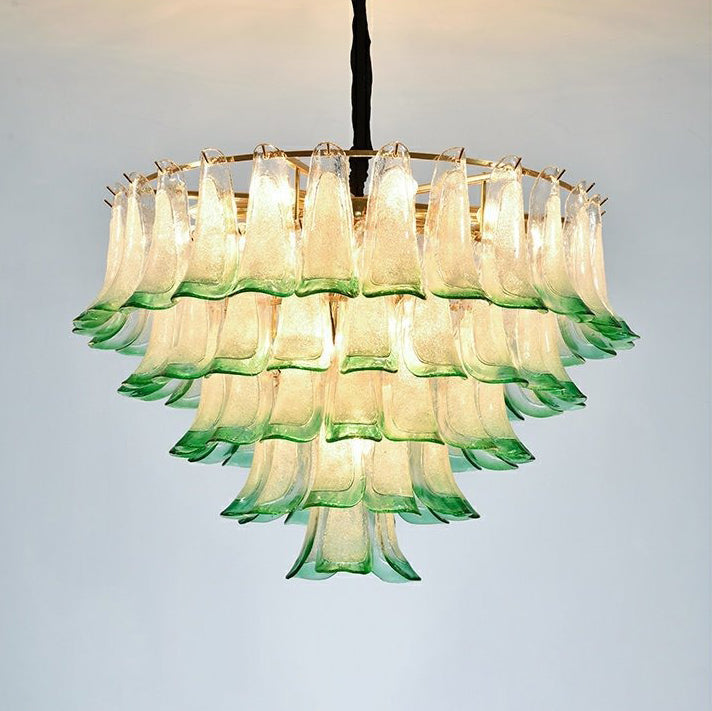 French vintage glass chandelier green