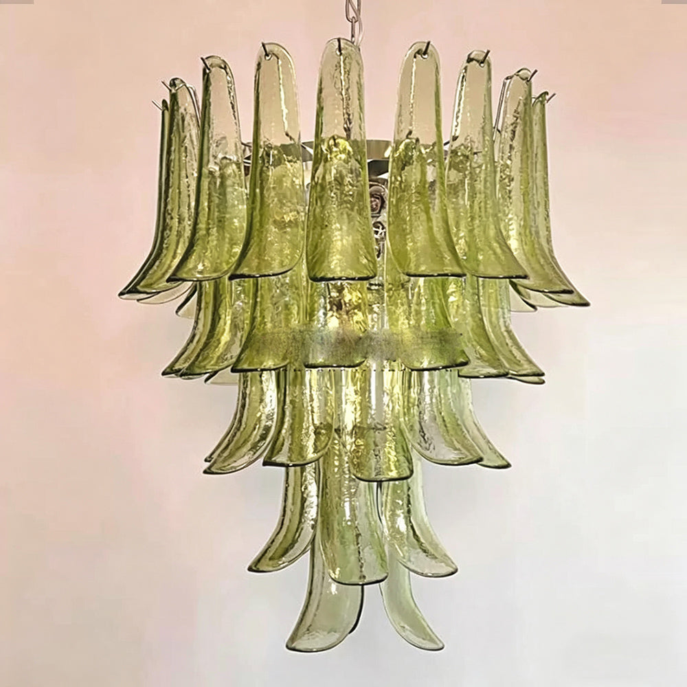 Italian green glass chandelier with chrome frame