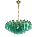 Green Poliedri Murano glass chandelier with gold frame