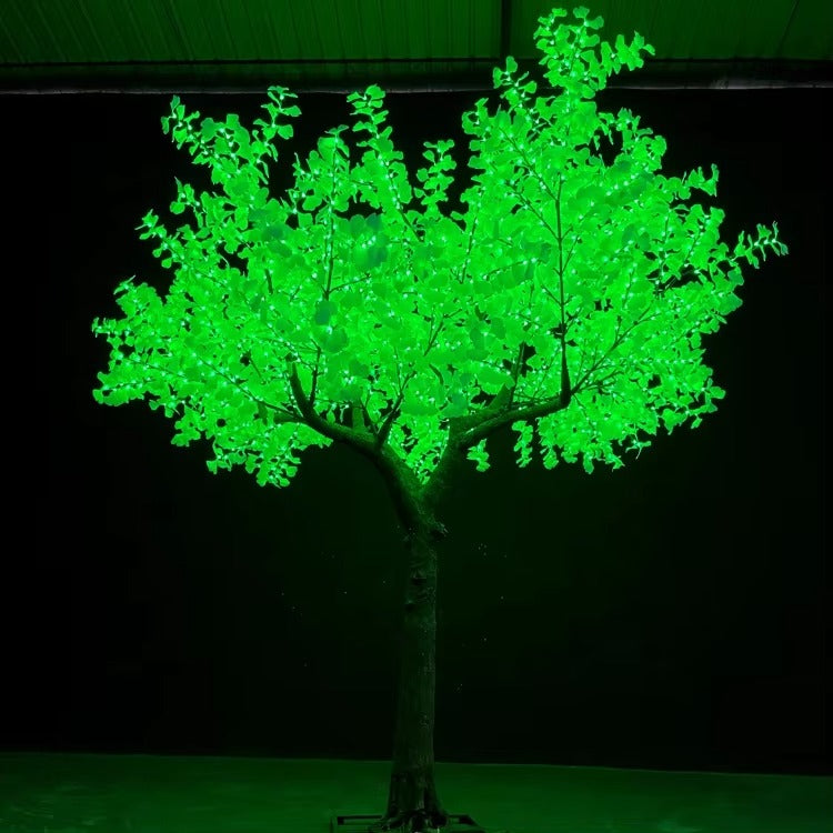Angled view of large RGBW ginkgo tree light 4.5m showing realistic branches and dense lighting effect