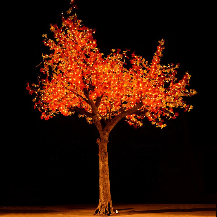 Angled view of large RGBW maple tree light 4.5m showing realistic branches and dense lighting effect