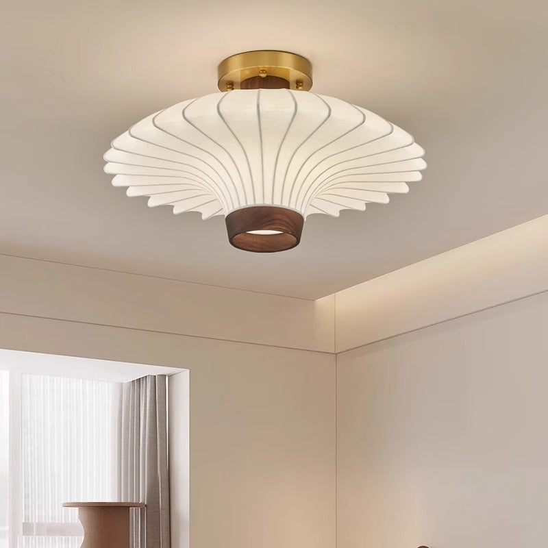 Vintage Walnut Copper Silk Cloth Ceiling Lamp