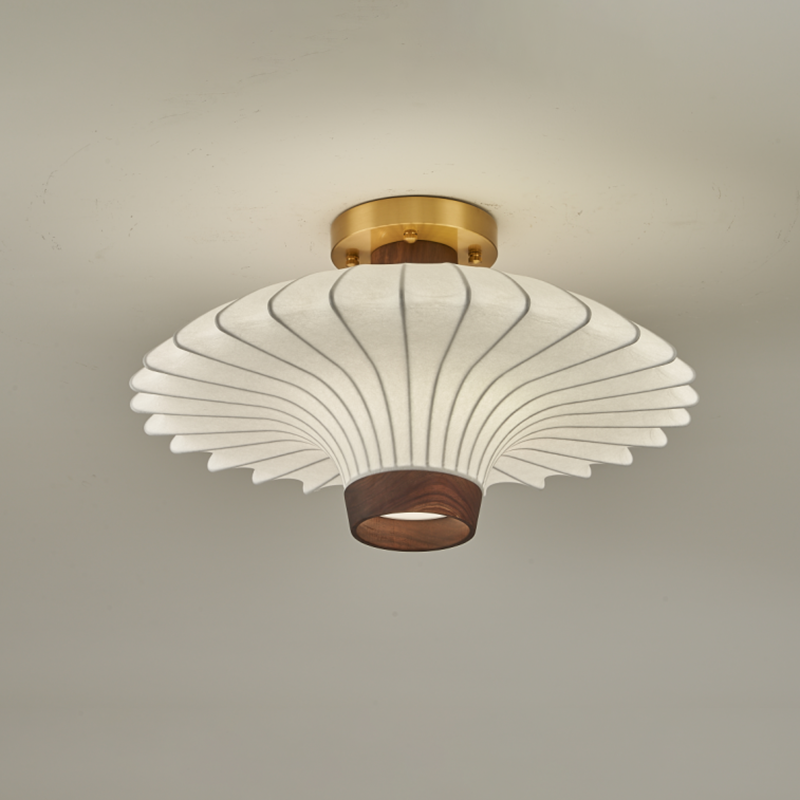 Vintage Walnut Copper Silk Cloth Ceiling Lamp