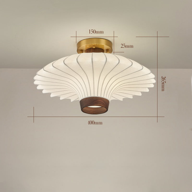 Vintage Walnut Copper Silk Cloth Ceiling Lamp