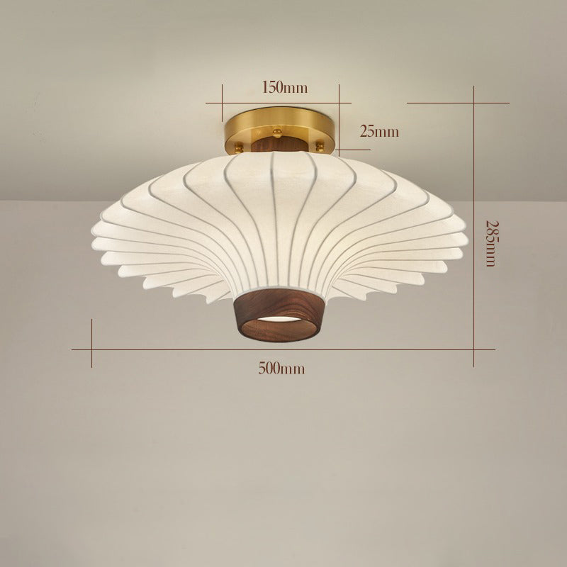 Vintage Walnut Copper Silk Cloth Ceiling Lamp