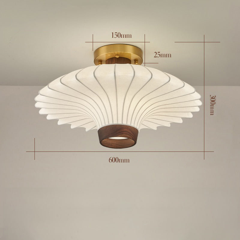 Vintage Walnut Copper Silk Cloth Ceiling Lamp