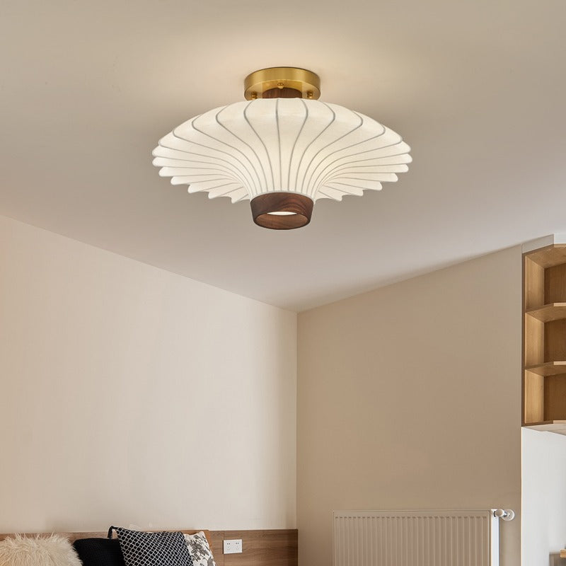 Vintage Walnut Copper Silk Cloth Ceiling Lamp