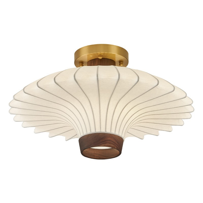 Vintage Walnut Copper Silk Cloth Ceiling Lamp