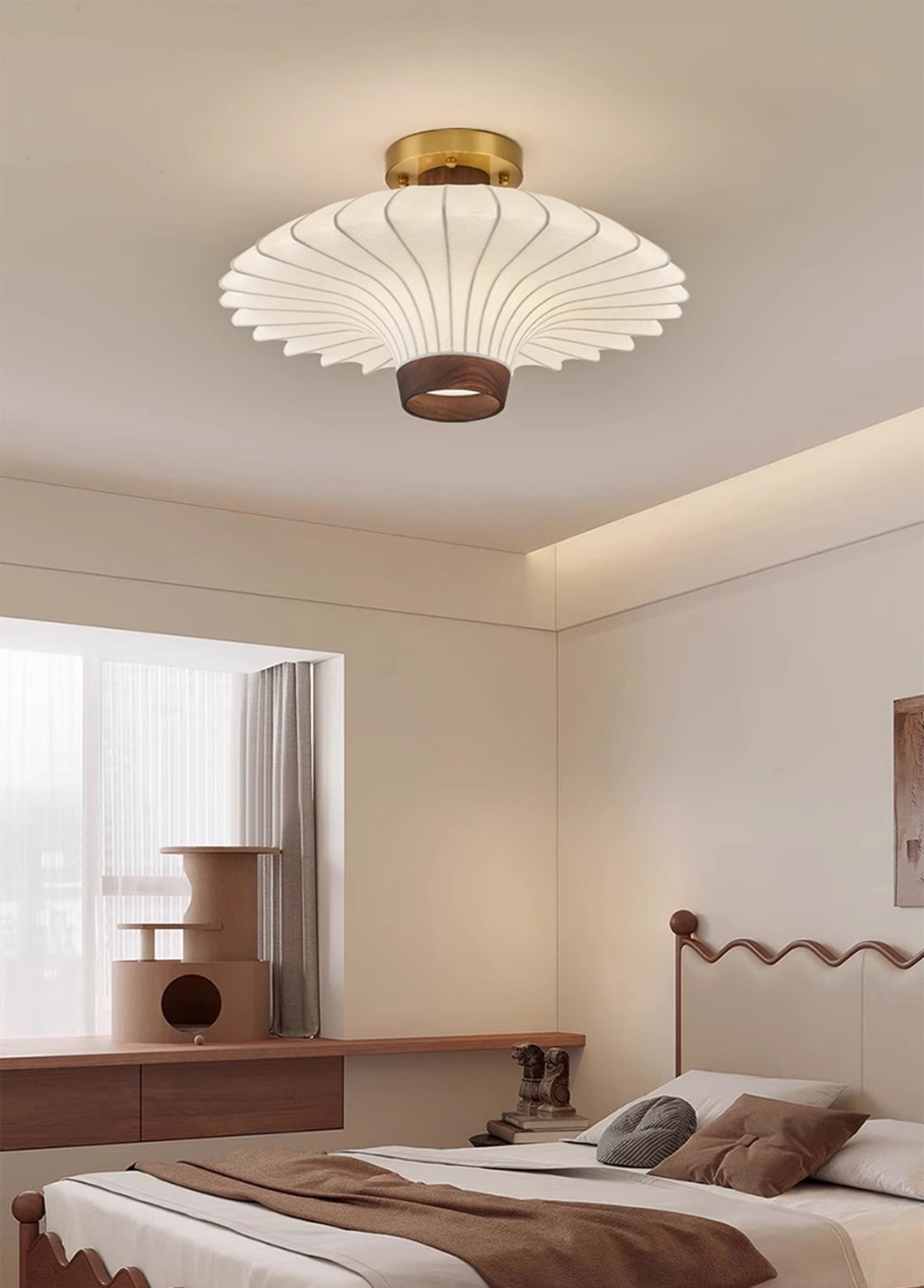 Vintage Walnut Copper Silk Cloth Ceiling Lamp