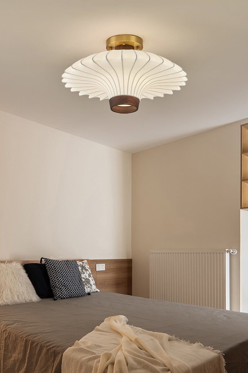 Vintage Walnut Copper Silk Cloth Ceiling Lamp