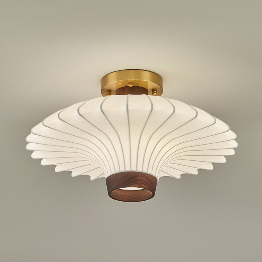 Vintage Walnut Copper Silk Cloth Ceiling Lamp