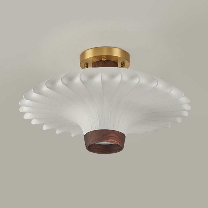 Vintage Walnut Copper Silk Cloth Ceiling Lamp