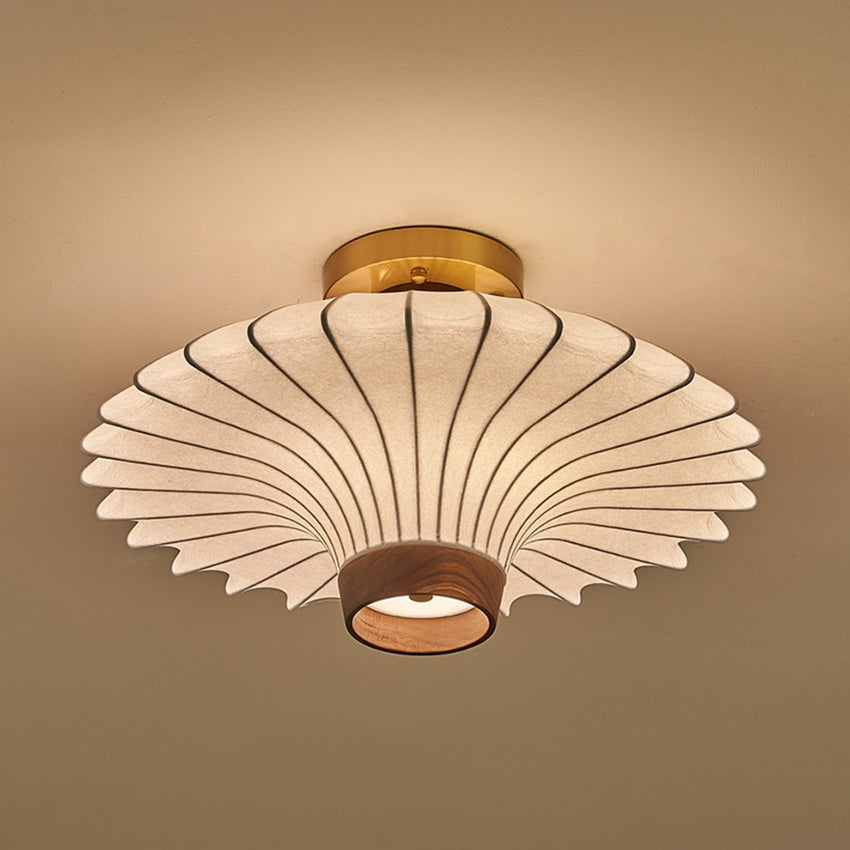 Vintage Walnut Copper Silk Cloth Ceiling Lamp