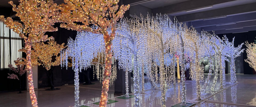 LED crystal tree light arch installation for wedding aisle entrance and event venue decoration