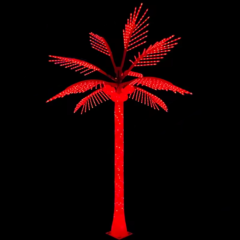 Red color option for outdoor LED palm tree light, decorative lighting for plazas and themed venues