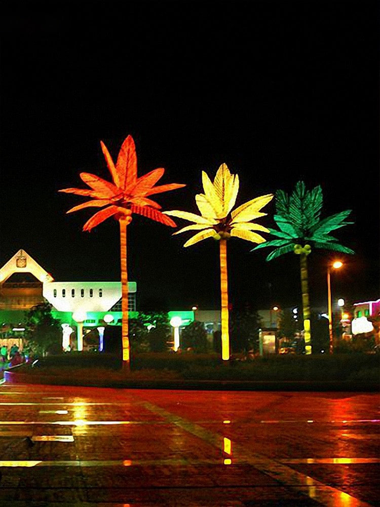 RGB color options display for outdoor LED palm tree light, suitable for villa and commercial landscape decor