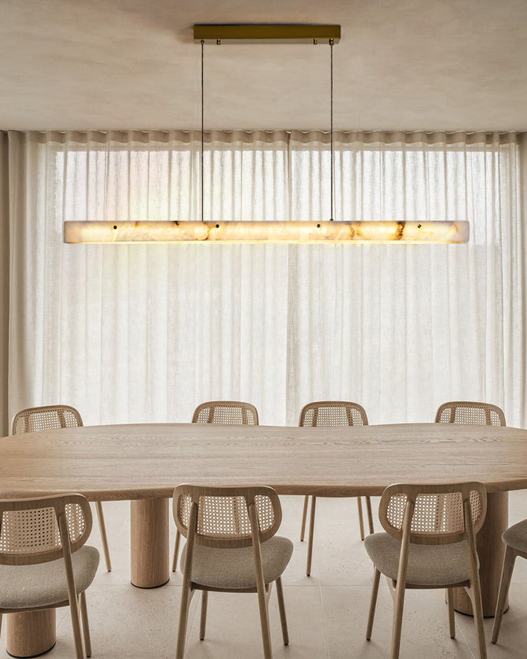 Long natural stone linear pendant light for dining table
