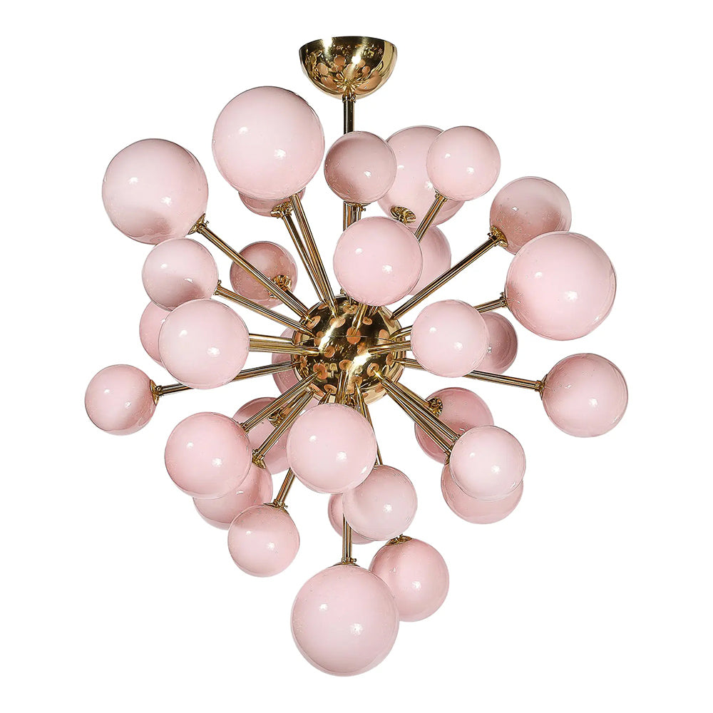 Pink Murano glass Sputnik chandelier with brass frame