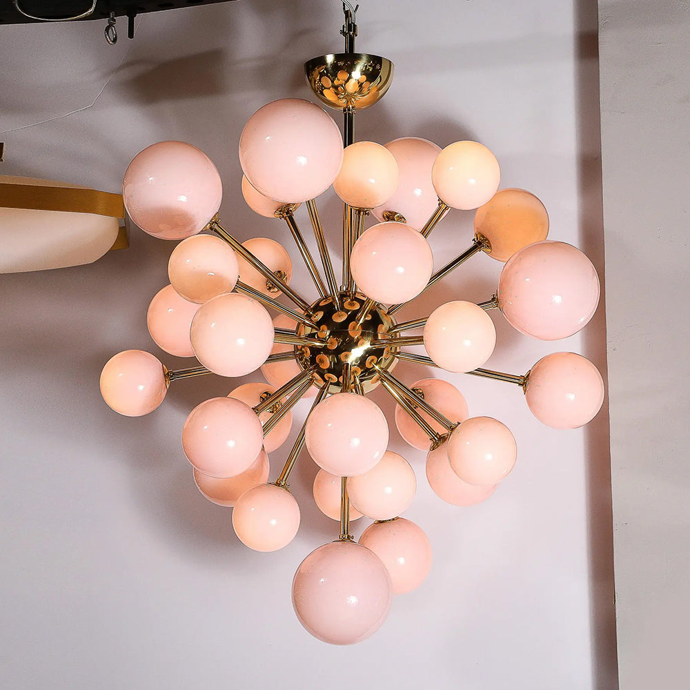 Modern handblown Murano frosted pink glass chandelier