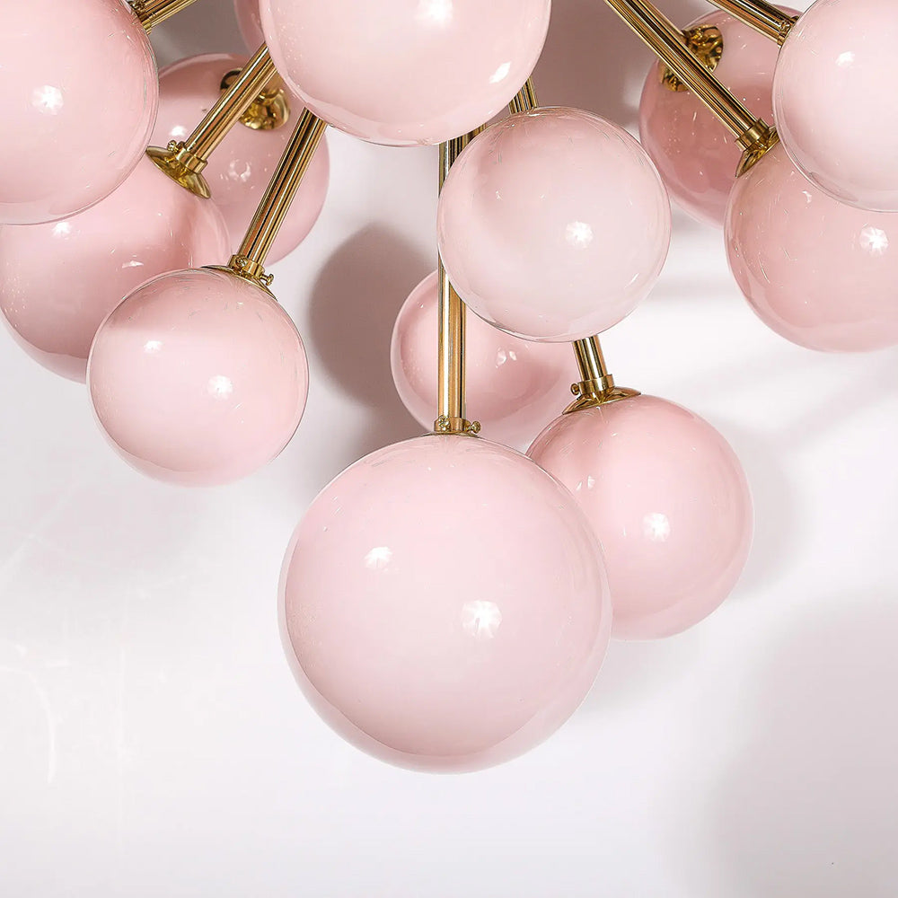 Modern handblown Murano frosted pink glass chandelier