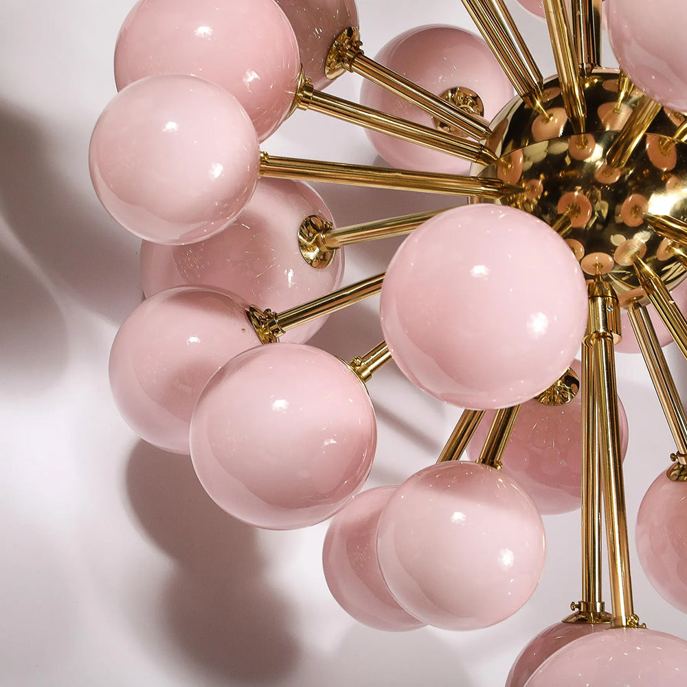Modern handblown Murano frosted pink glass chandelier