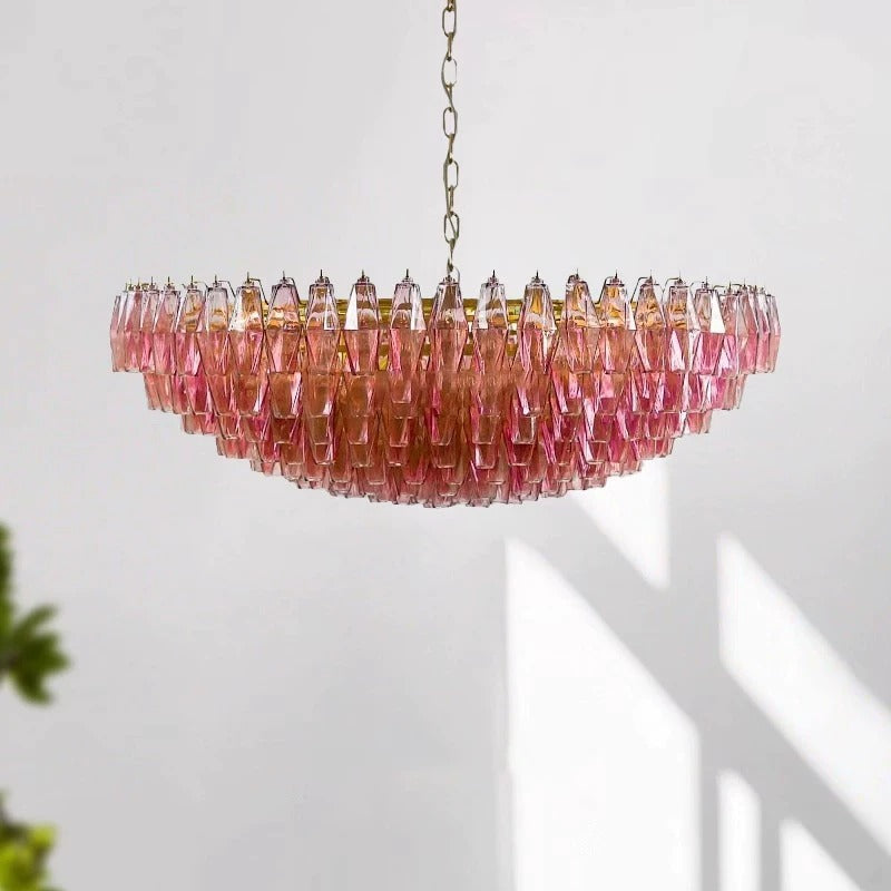 Pink Poliedri Murano designer living room chandelier dining room hotel lamp