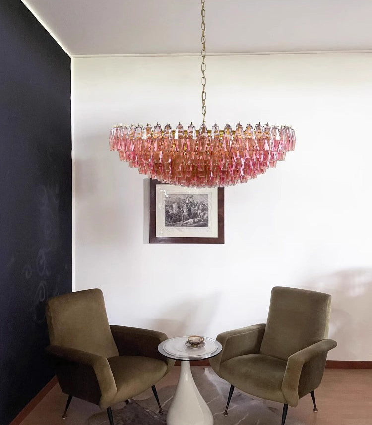 Pink Poliedri Murano designer living room chandelier dining room hotel lamp