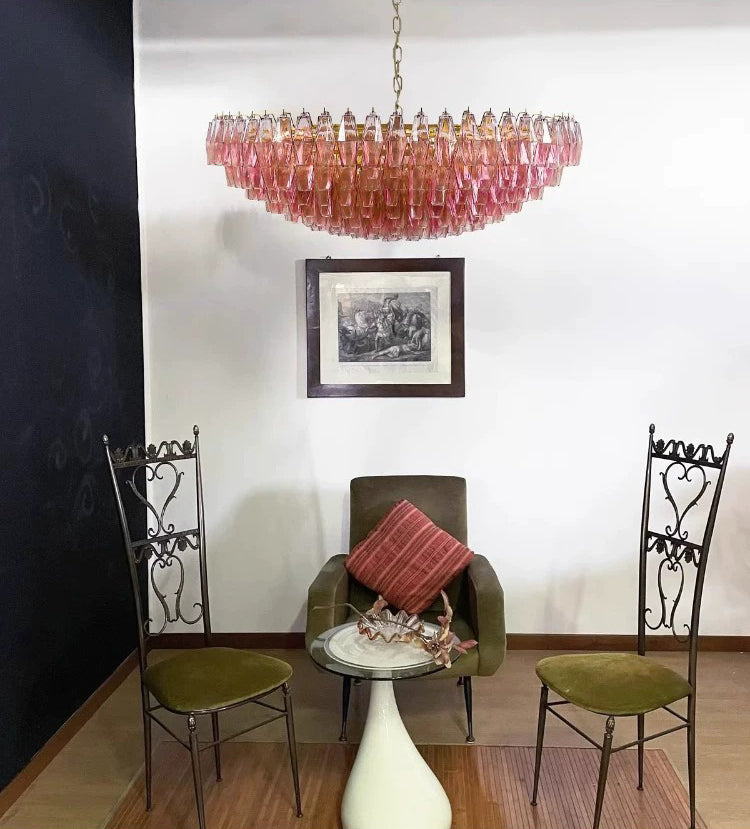 Pink Poliedri Murano designer living room chandelier dining room hotel lamp