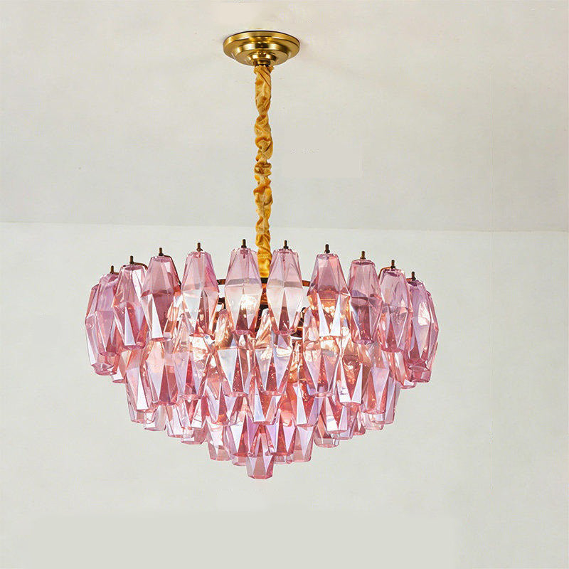 Pink Poliedri Murano designer living room chandelier dining room hotel lamp
