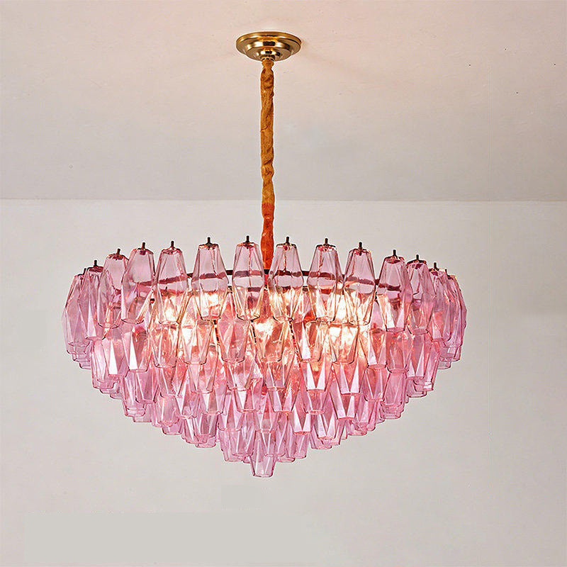 Pink Poliedri Murano designer living room chandelier dining room hotel lamp