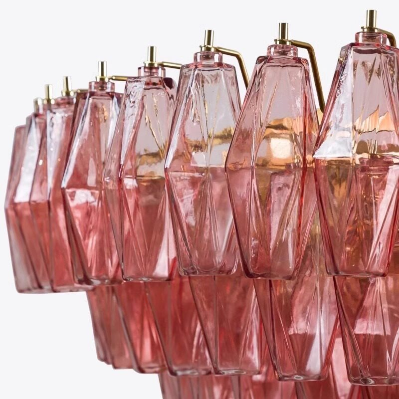 Pink Poliedri Murano designer living room chandelier dining room hotel lamp